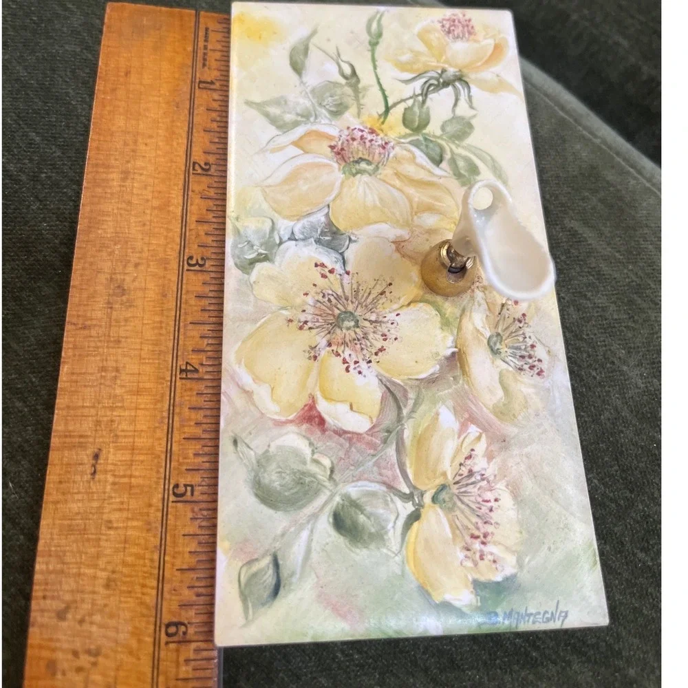 Hand Painted B.Mantegna H&R Johnson Tile Pen Stand Yellow Rose Shabby Chic